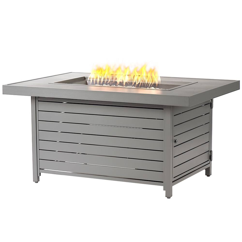 Rectangular 48 in. x 36 in. Aluminum Propane Fire Pit Table, Glass Beads, Two Covers, Lid, 57,000 BTUs