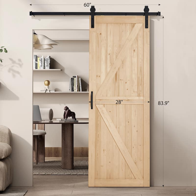 Erommy 84"H Sliding Barn Door Kit - Solid Wood, Easy Assembly, Smooth Sliding, Natural Finish