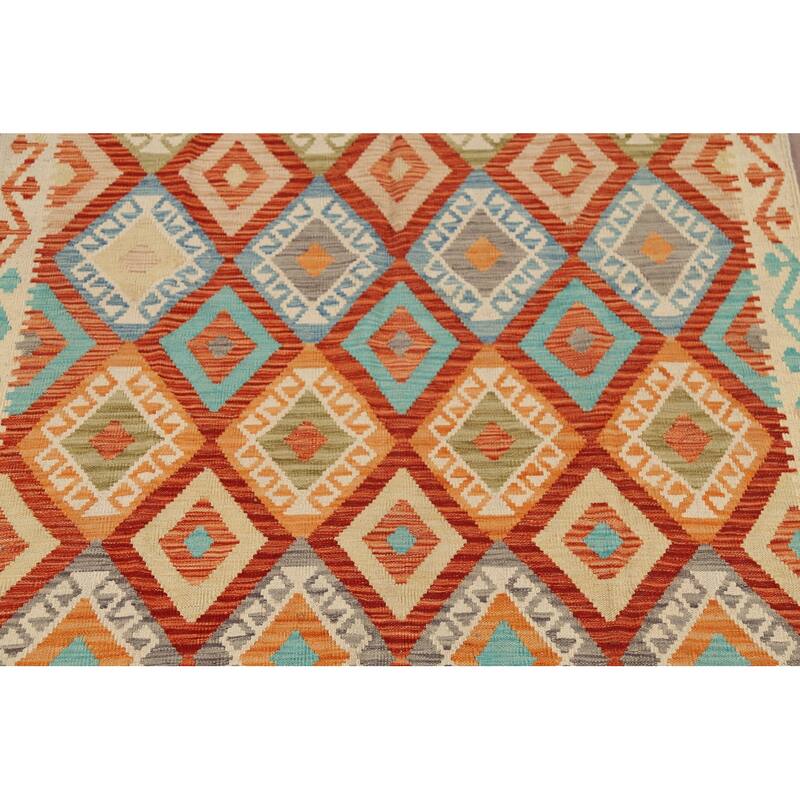 Flat Weave Kilim Reversible Area Rug Handmade Wool Carpet - 5'1"x 6'5"