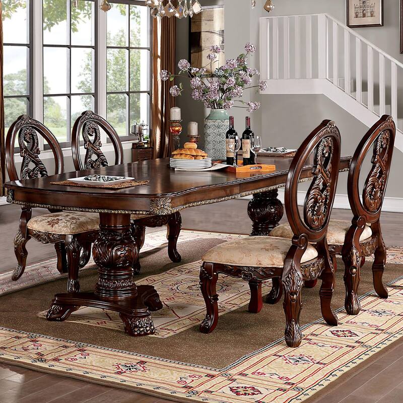 Abiba Traditional Brown 5-Piece Dining Table Set by Furniture of America - Brown Cherry