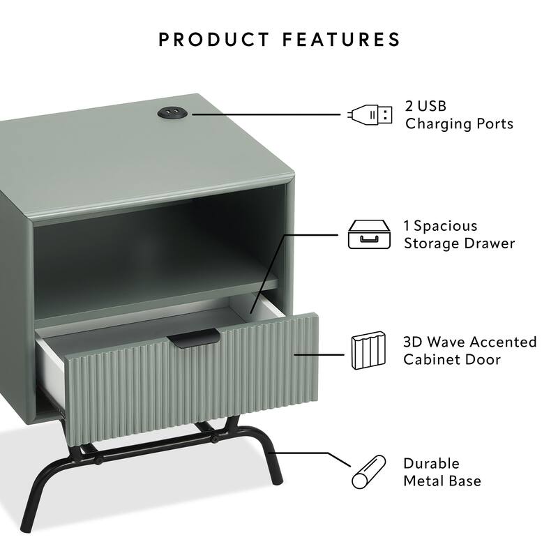 DH BASIC 2-Piece Modern Coffee Table and End Table Set with 3D Wave Accented Drawers by Denhour