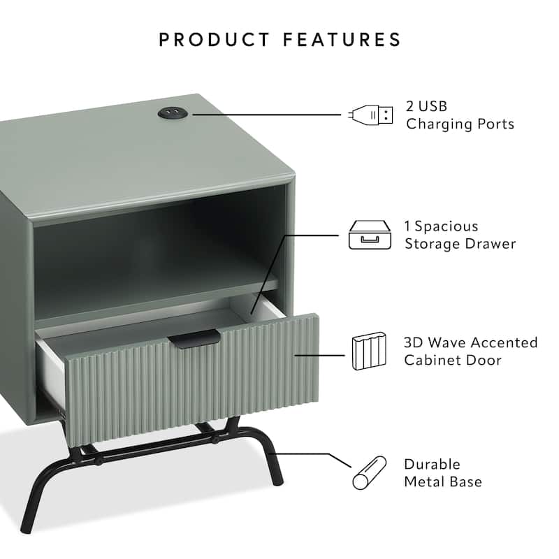 DH BASIC Modern 18-inch 1-Drawer Coffee Table with USB Ports by Denhour