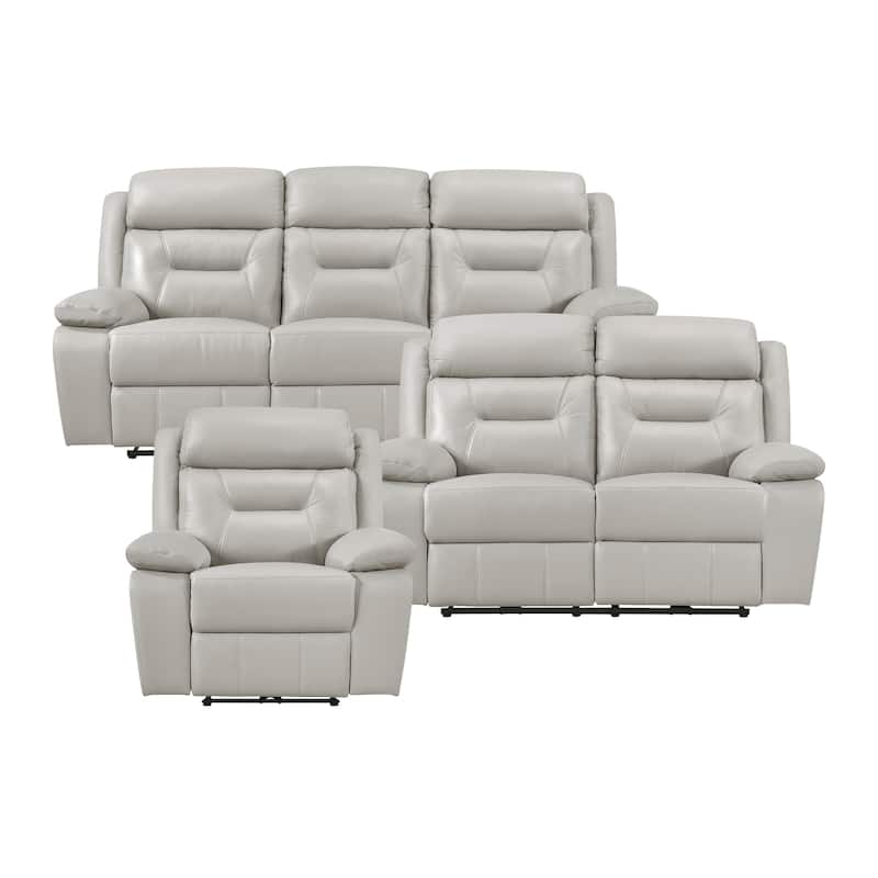 Garrey Leather 3-Piece Power Double Reclining Living Room Sofa Set - Silver