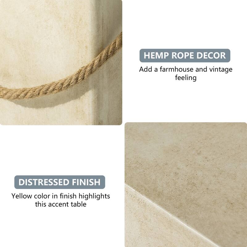 COSIEST Outdoor Lightweight Concrete Side Table w Hemp Rope Handles