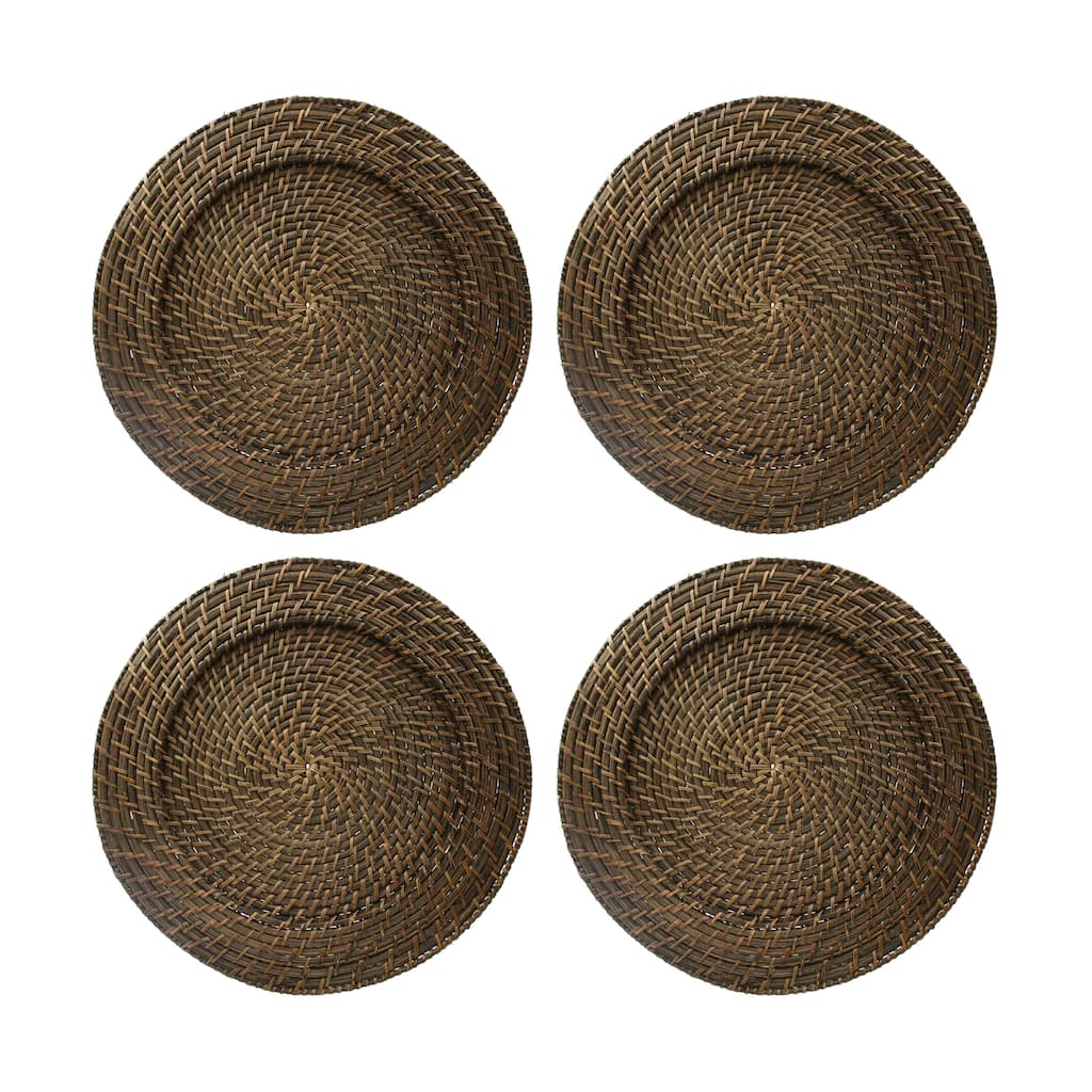 ChargeIt By Jay Round Rattan Brick Brown 13 Inch Charger (Set of 4) - 13"d each