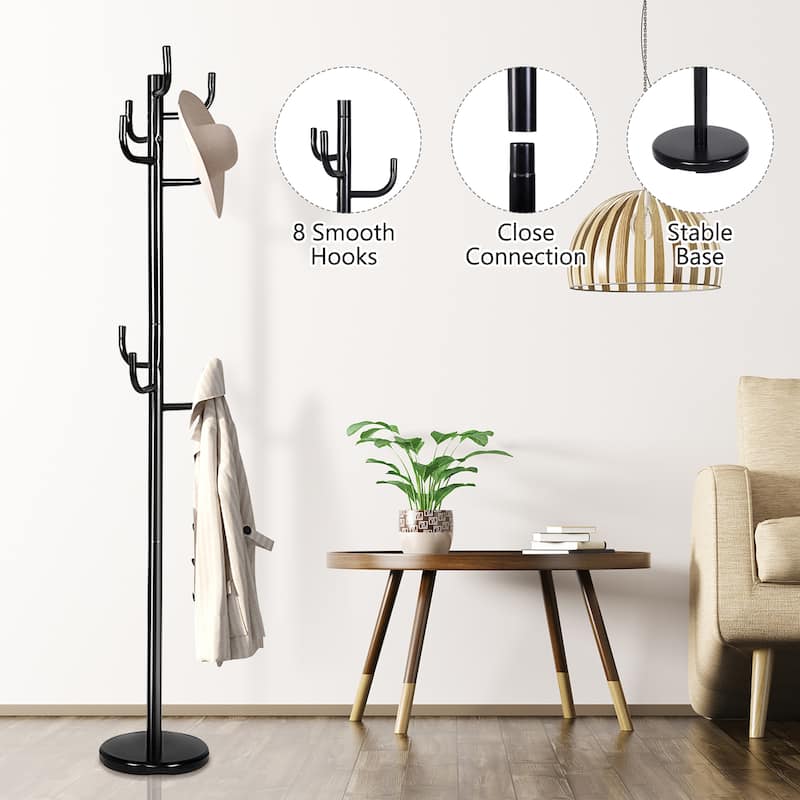 Metal Coat Rack Freestanding Hat Stand Coat Tree Hanger with Hooks