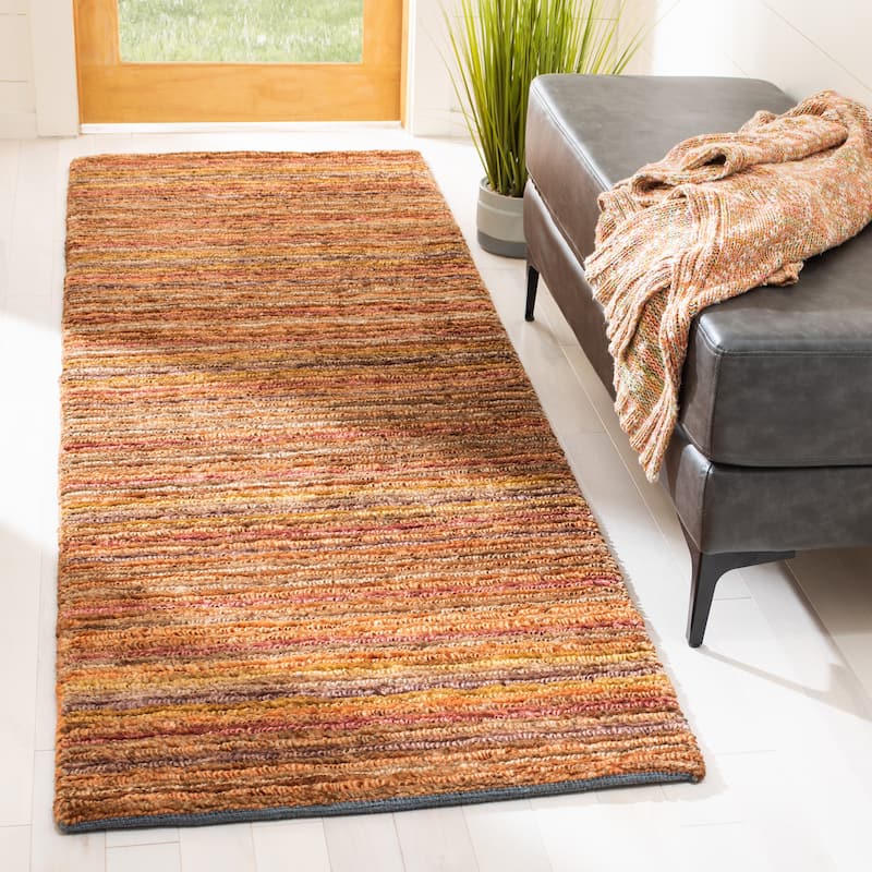 SAFAVIEH Hand-knotted Organica Soffia Casual Jute Rug - 2'6" x 8' Runner - Red/Multi