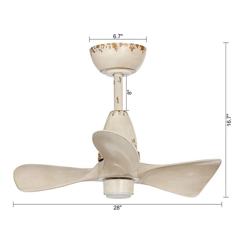 28" Distressed Beige 3-Blade DC Motor Ceiling Fan with Light and Remote