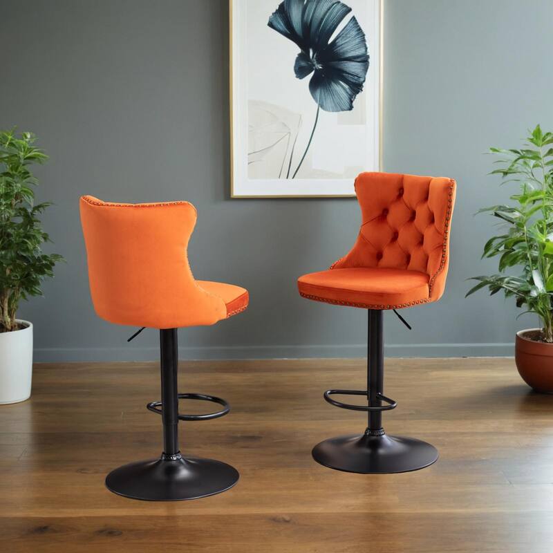 Adjusatble Seat , Modern Upholstered Bar Stools with Backs Comfortable Tufted for Home Pub and Kitchen Island