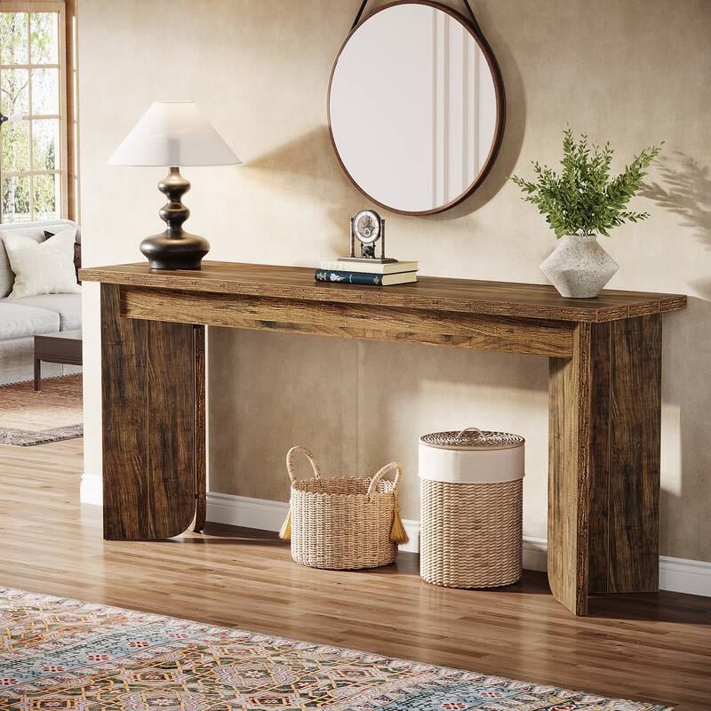 70.9'' Wood Farmhouse Sofa Console Table with Pedestal for Entryway
