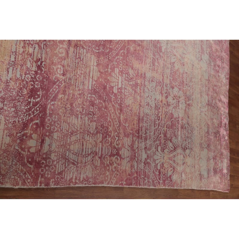 Abstract Indian Square Area Rug Handmade Silk Carpet - 13'11"x 13'9"