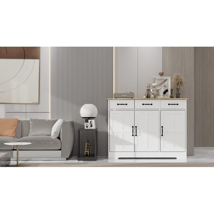 Farmhouse Buffet Cabinet Storage Sideboard with 3 Drawers and 3 Doors for Dining Living Room Kitchen Cupboard
