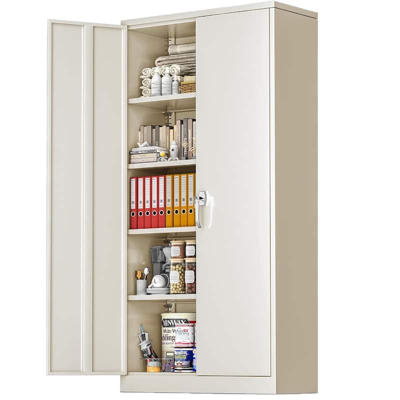 Tall Metal Locker Garage Storage Cabinet with Locking Doors and Adjustable Shelves for Office, Garage, Home, Pantry