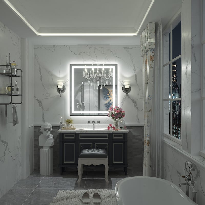Black Metal Framed LED Front Light and Backlit Anti-Fog Wall Bathroom/ Vanity Mirror