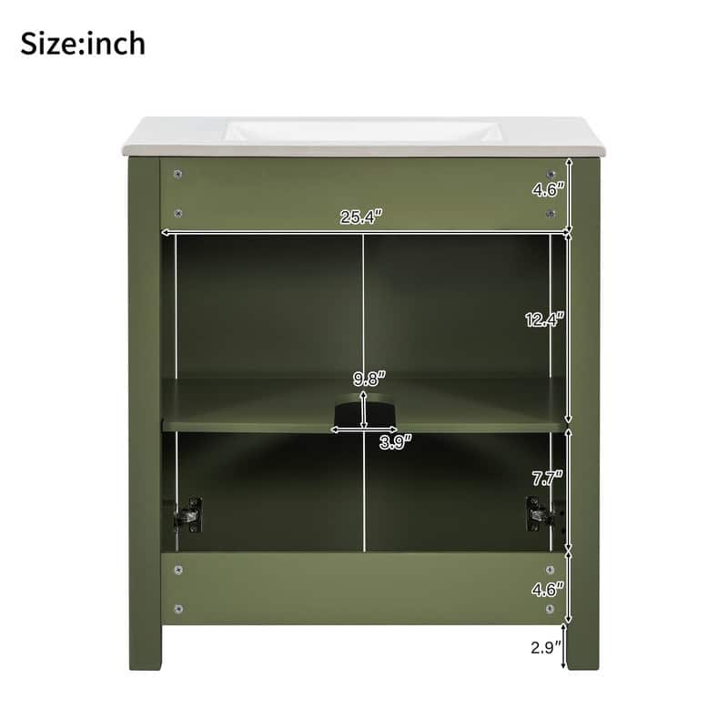 30" Bathroom Vanity with Ceramic Sink, Soft-Close Door, Adjustable Shelf
