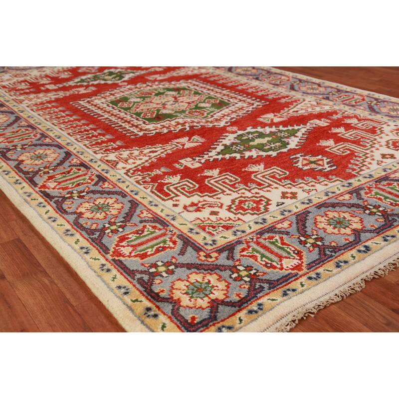 Hand Knotted Oriental 100% Wool Carpet Traditional Geometric Red Viss Area Rug - 9' 0'' X 6' 0''
