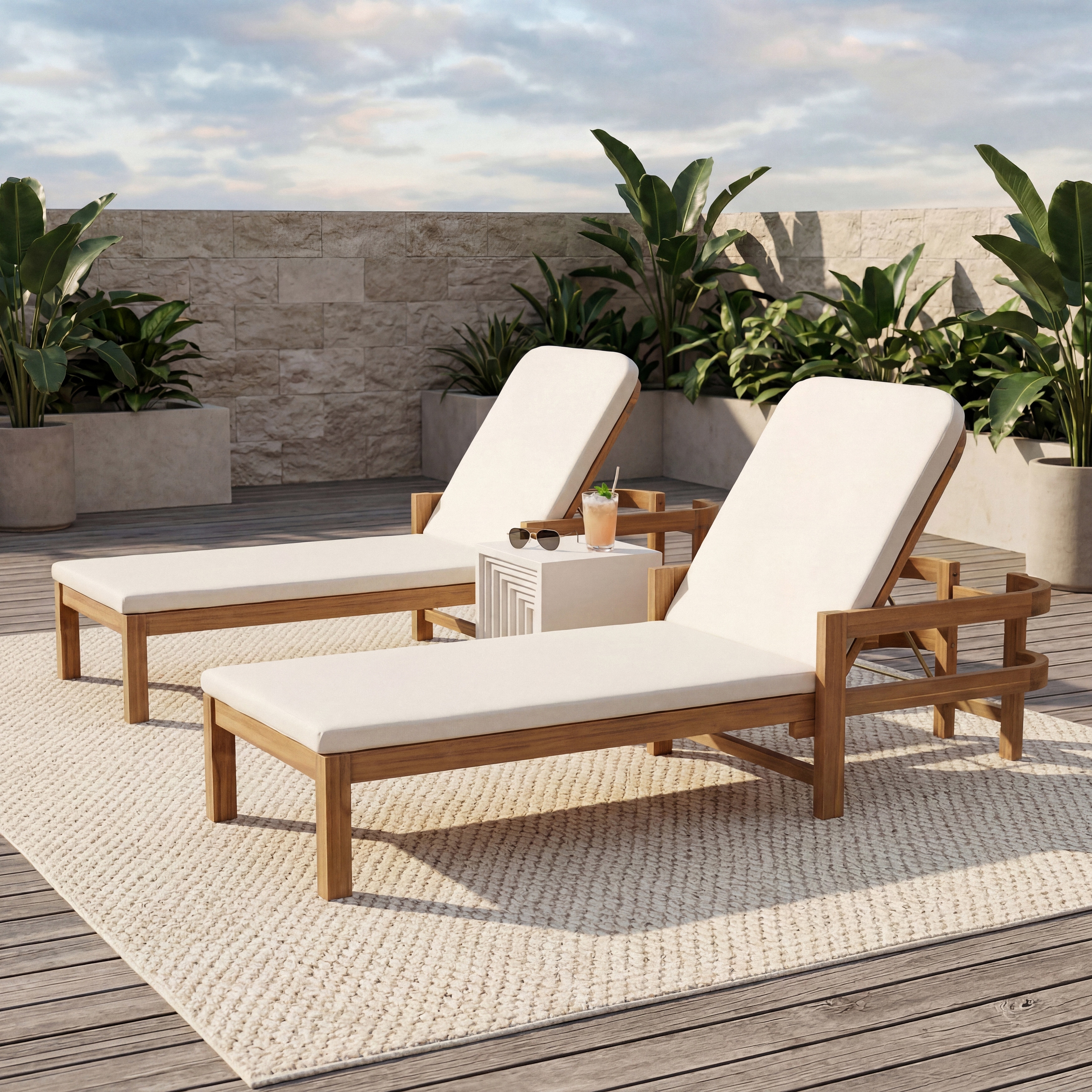 Christopher Knight Home- Cart Outdoor Acacia Wood Adjustable Chaise Lounge (Set of 2)