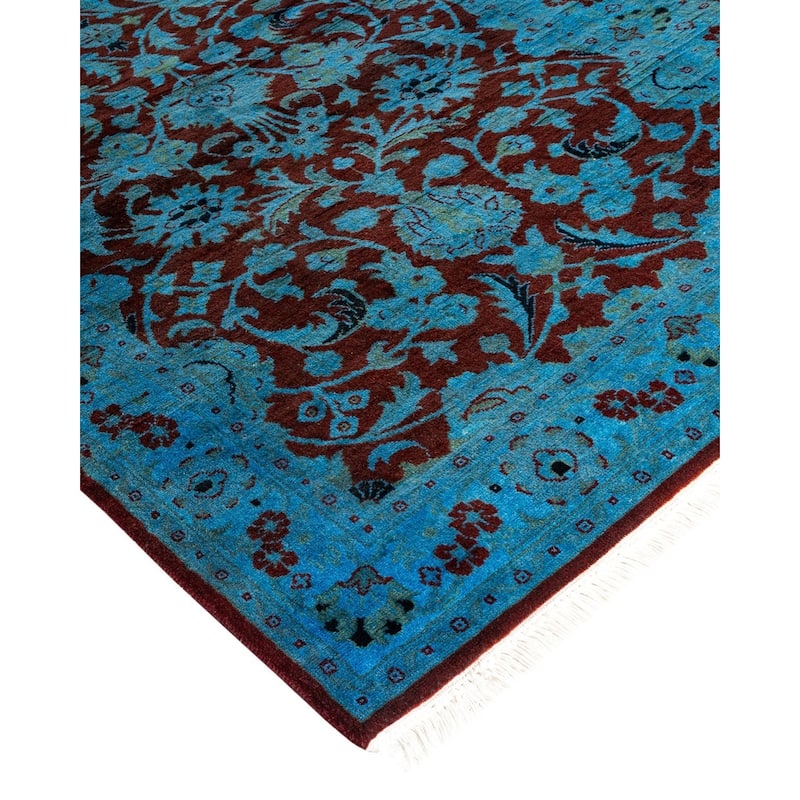 Overton Hand Knotted Wool Vintage Inspired Modern Contemporary Overdyed Blue Runner Rug - 2' 6" x 10' 4"