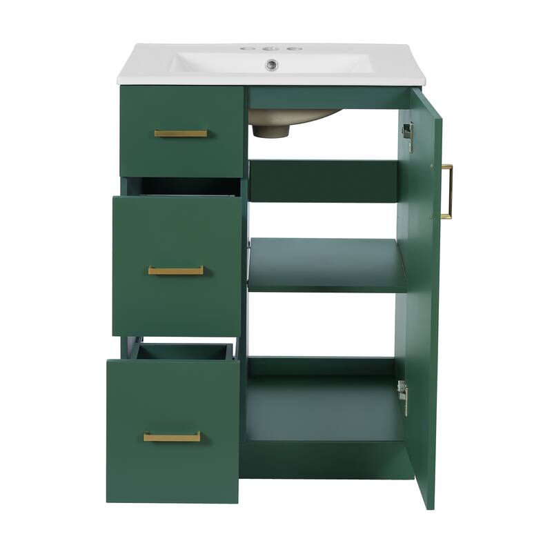 GDFStudio - Elmbrook Modern Bathroom Vanity with Ceramic Sink and 2 Storage Drawers & Soft-Closing Door - 24'W