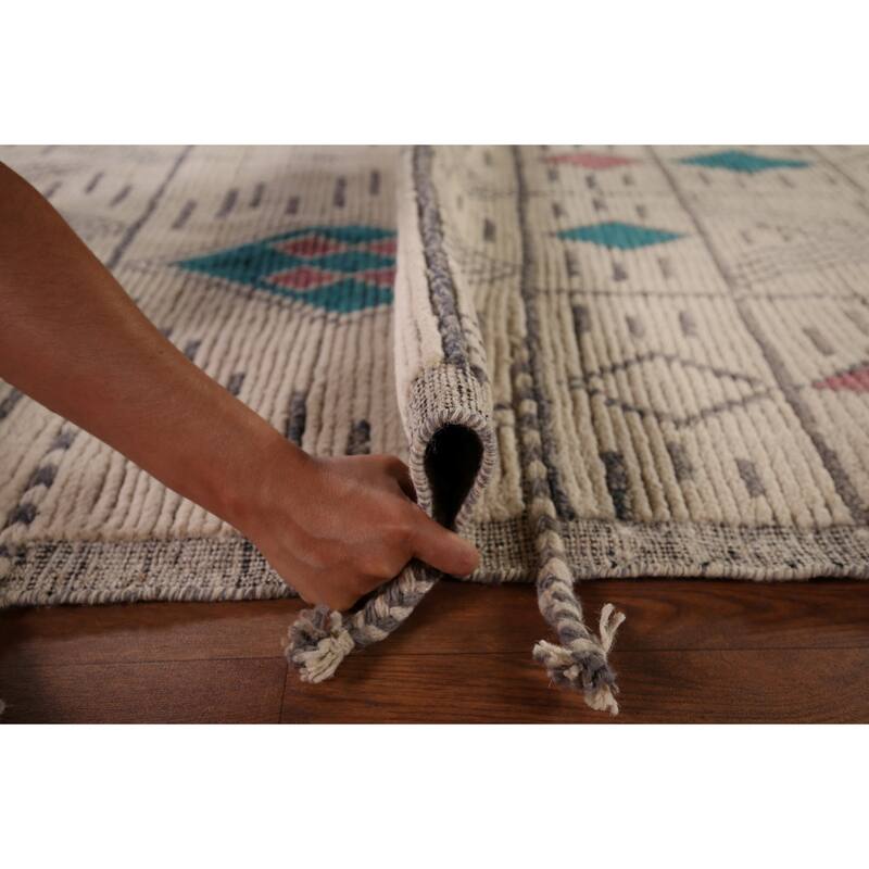 All-Over Geometric Moroccan Oriental Area Rug Handmade Wool Carpet - 8'9"x 13'1"