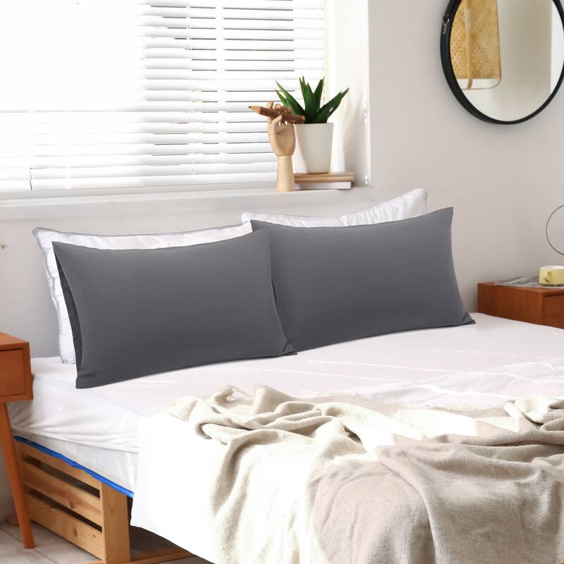 2Pcs Washed Microfiber Pillowcases Soft Envelope - Dark Gray - Queen