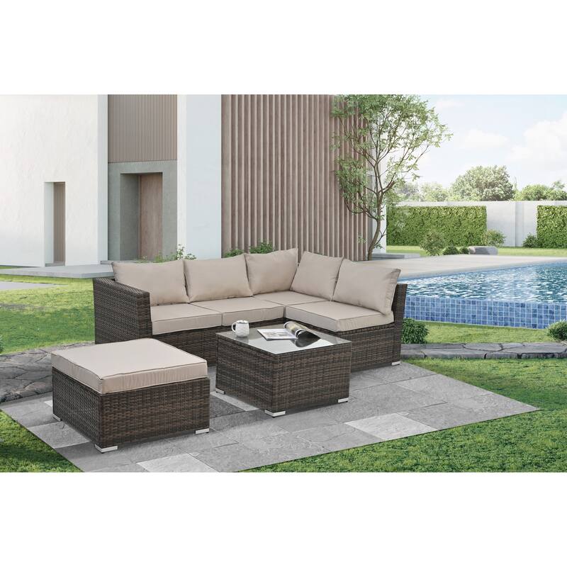 4 Set Wicker Furniture With Tempered Glass Coffee Table