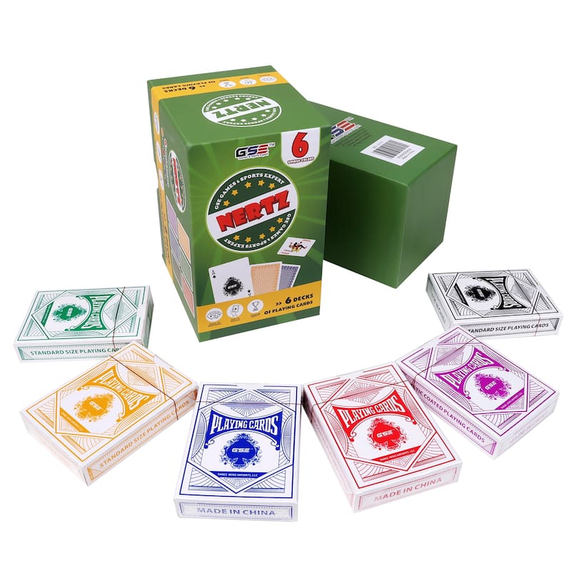 GSE Nertz Card Game Set, Multi-Colored Playing Card Deck, Bulk Set Poker Wide-Size Regular Index - 6-Deck