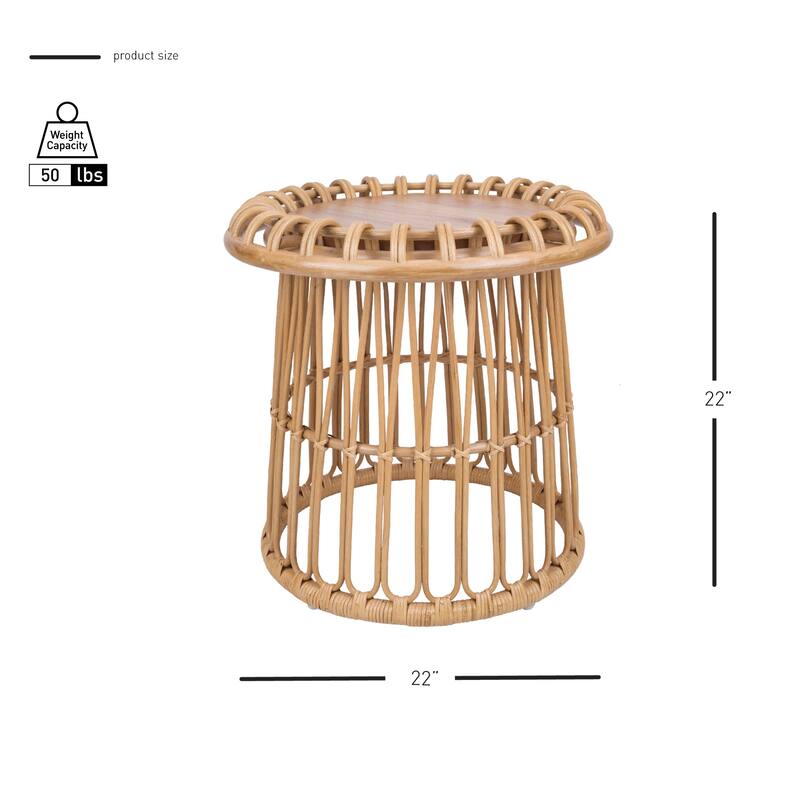 NPD Furniture Galia Rattan Round Side/ End Table or Oval Coffee Table with Wood Top