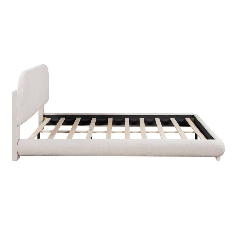 Queen Size Upholstered Platform Bed with Curve-shaped Design, Beige