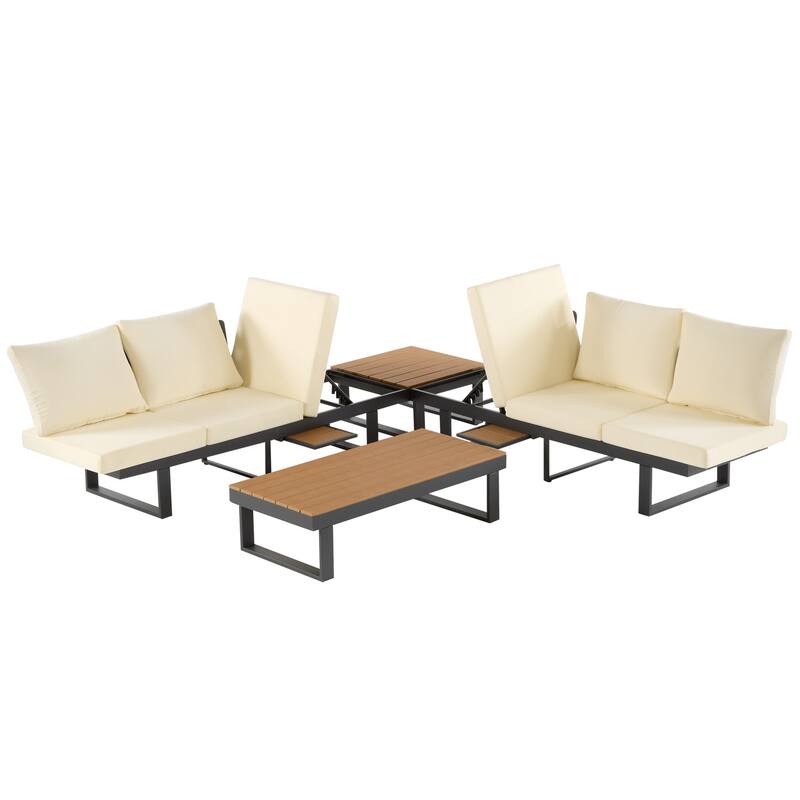 Outdoor Patio Conversation Set w/ Adjustable Reclining, Sectional Sofa - Beige