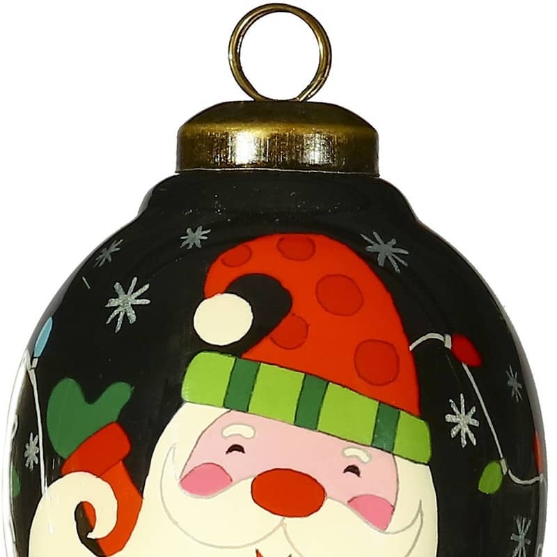 Santa in Holiday Lights Hand Painted Mouth Blown Glass Ornament - 4" x 2.5" x 2.5"