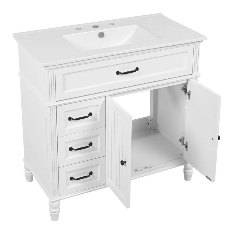 Roomfitters 36" Bathroom Vanity with Integrated Ceramic Sink, Solid Wood Frame and Soft-Close Storage