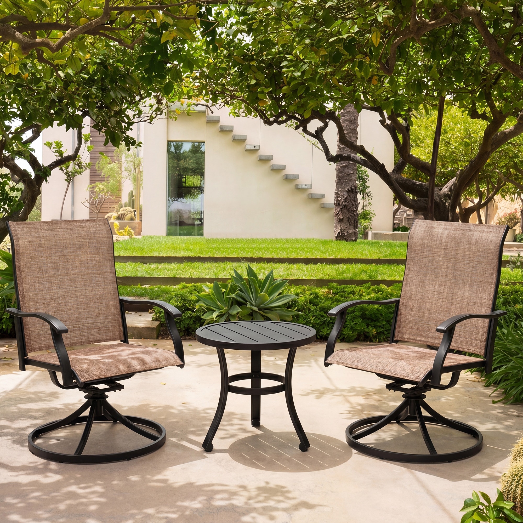 Nuu Garden Outdoor 3-Piece Bistro Set, Textilene Fabric, Powder-Coated Iron Frame