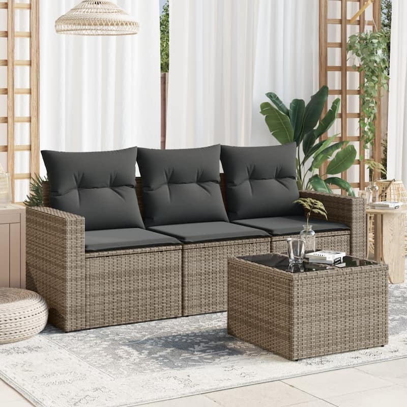 vidaXL Garden Sofa Set Grey PE rattan, powder-coated steel, tempered glass - 21.7 x 21.7 x 14.6