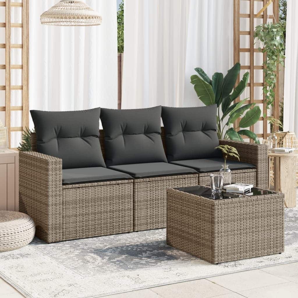 vidaXL Garden Sofa Set Grey PE rattan, powder-coated steel, tempered glass - 21.7 x 21.7 x 14.6