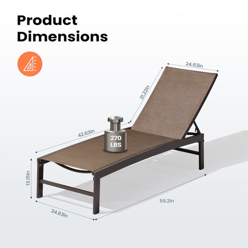 Pellebant Outdoor Aluminum Patio Chaise Lounge Chair Adjustable
