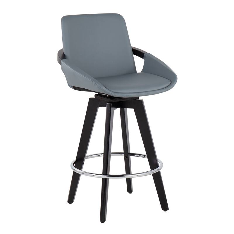 Carson Carrington Pugo Fixed-Height Counter Stool with Black Wood Base (Set of 2) - Grey + Chrome Footrest