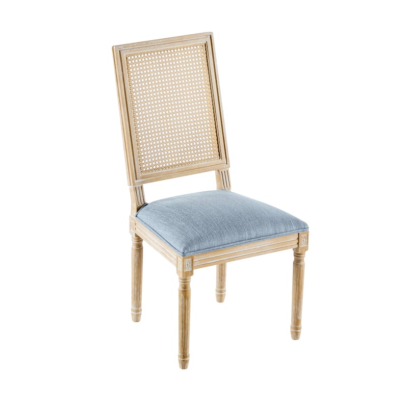 [Set of 2] French Country Dining Chairs - Elegant Cane Backrest & Upholstered Seats with Fluted Legs- Solid Rubberwood Frame