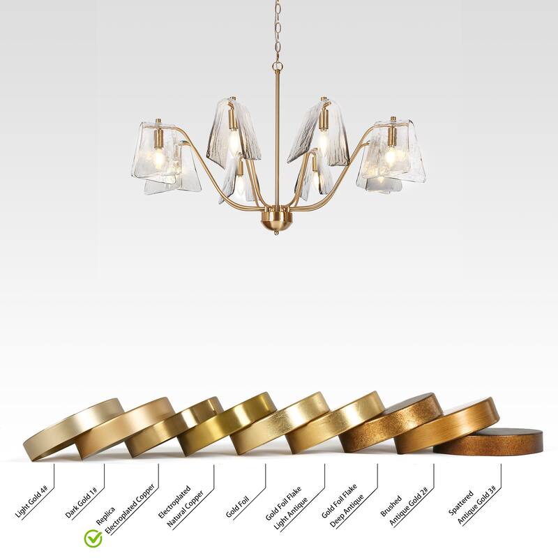 Modern Gold 8-Light Wheel Chandelier Smoky Grey Glass Lights for Dining Room Bedroom - 35.4" Dia. x 21.2" H