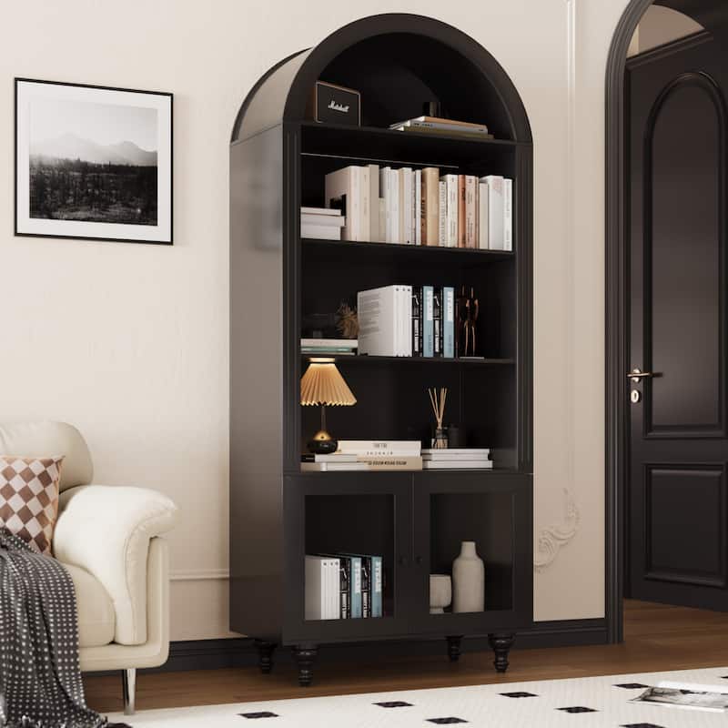 Display Storage Cabinet,Display Cabinet with Tempered Glass Doors, Showcase with 4-Tier Storage Shelves