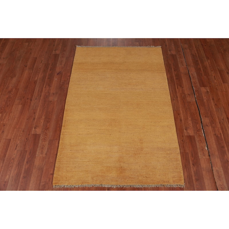 Modern Gold Solid Gabbeh Oriental Rug Hand-Knotted Wool Carpet - 3'3" x 5'0"