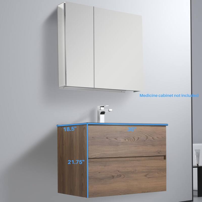 Blossom 30 Inch All Wood Wall Mounted Floating Bathroom Vanity with Sink