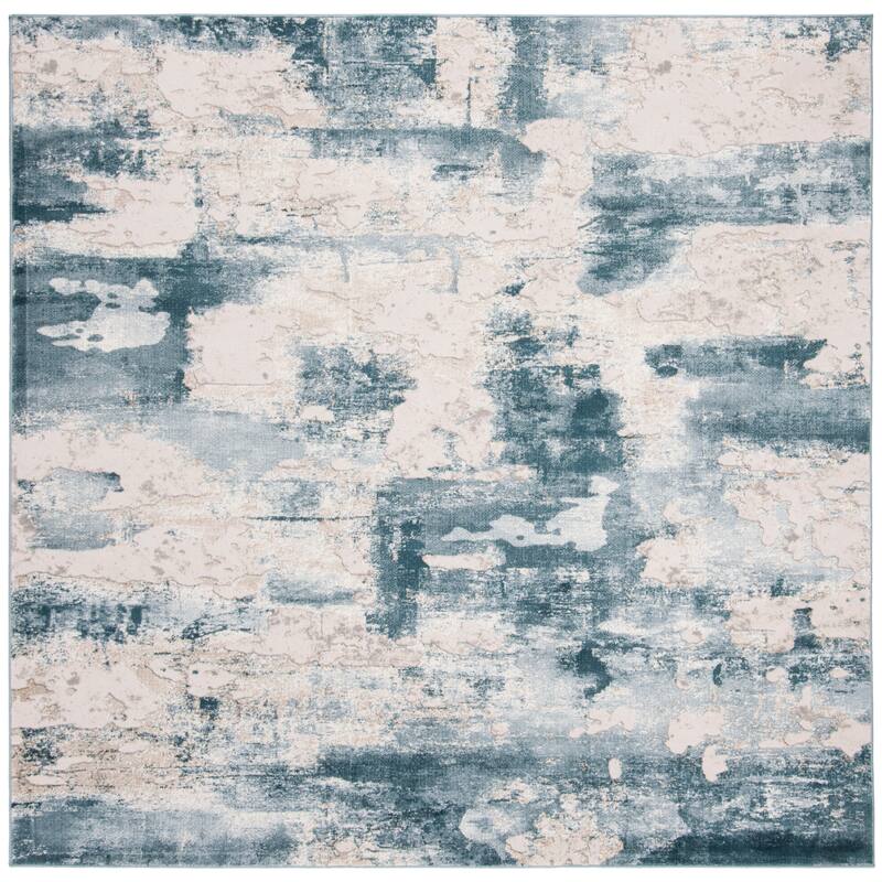 SAFAVIEH Vogue Lina Modern & Contemporary Abstract Beige/Charcoal Rug - 6'7" Square - Beige/Turquoise