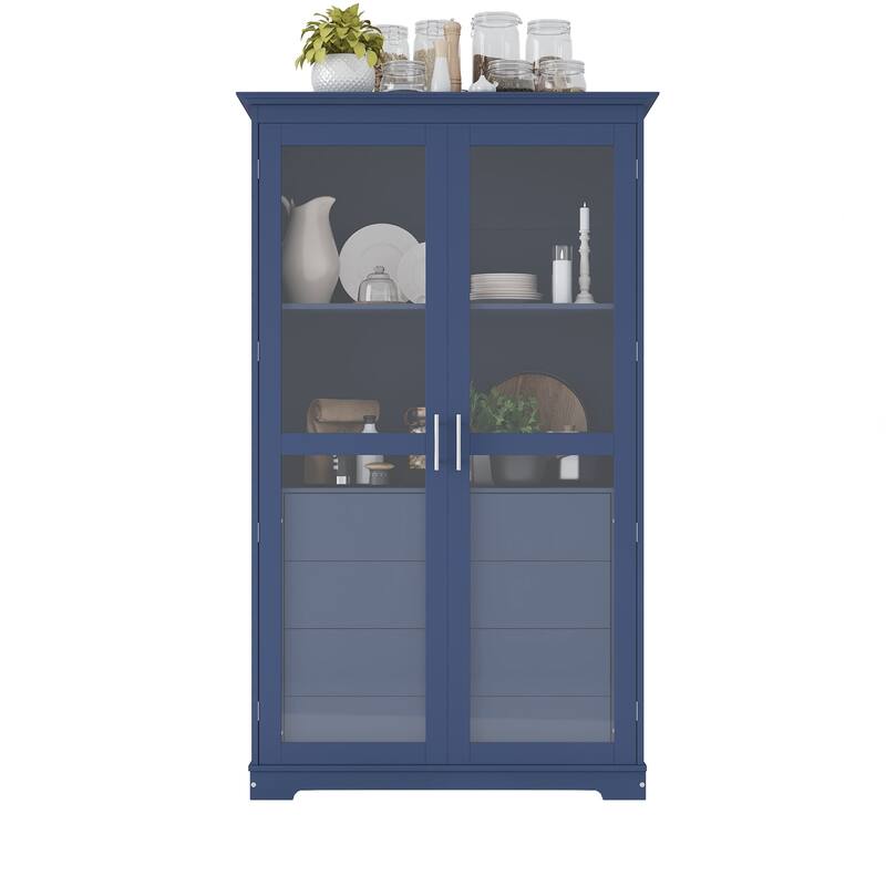 Kitchen Pantry, Freestanding Kitchen Storage Cabinet Display Cabinet with Glass Doors and 4 Built-in Drawers for Living Room