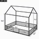 preview thumbnail 18 of 26, Full Size Metal House Bed with Fence, Roof & Door
