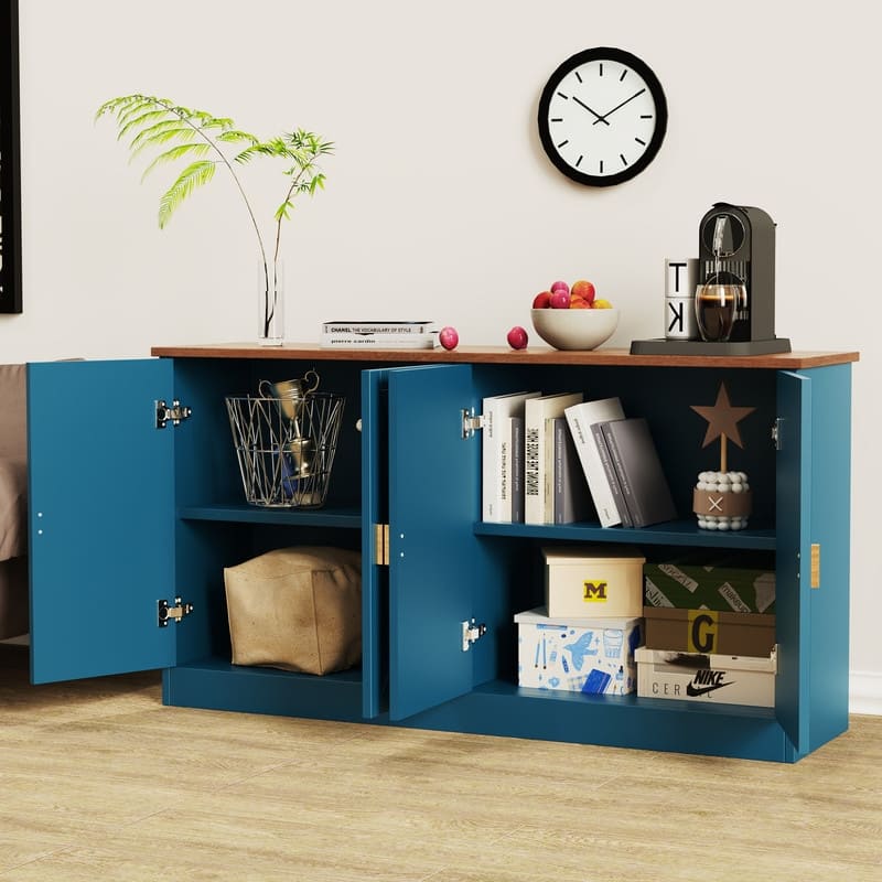 Modern Storage Cabinet Buffet with Line Design - Green