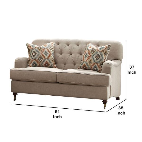 Fabric Upholstered Loveseat with Button Tufted Back and Saddle Arms