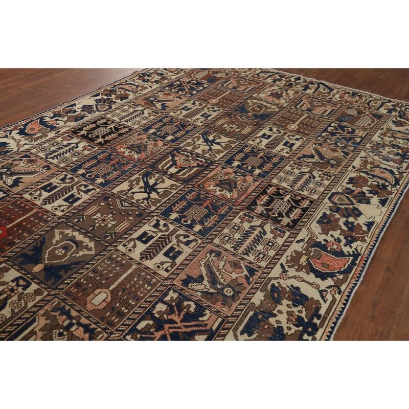 Garden Design Bakhtiari Vintage Persian Rug Handmade Wool Carpet - 6'8" x 10'2"