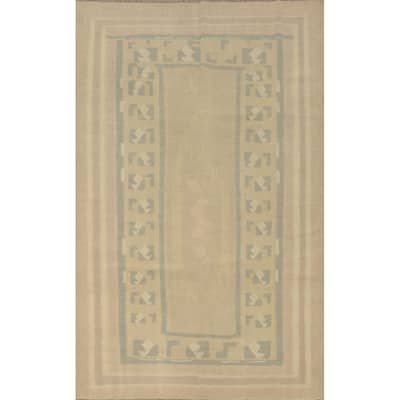 Hand Woven Oriental 100% Wool Carpet Southwestern Tribal Beige & Ivories Kilim Area Rug - 5' 11'' X 4' 1''