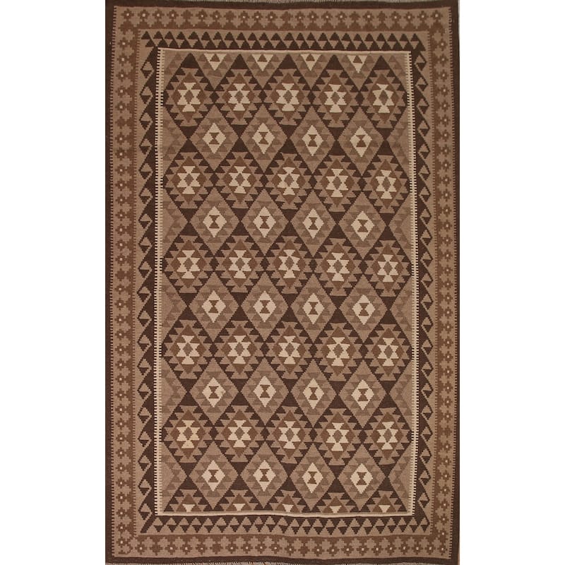 Geometric Kilim Oriental Area Rug Hand-woven Living Room Wool Carpet - 6'10" x 9'10"